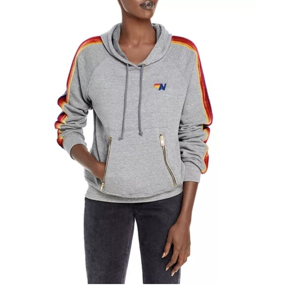 Aviator Nation Tops - Aviator Nation Gray Classic Hoodie Pullover Sweatshirt Velvet Stripe Size Small
